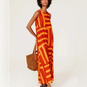 Mossi Trapeze Designer Dress in Orange and Red Size Euro 34 Small